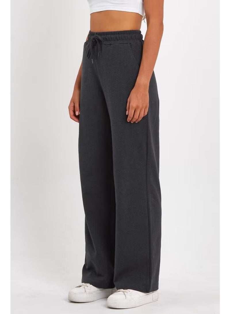mmetalic Women's Seasonal Casual Wide Leg Side Pocket Anthracite Sweatpants - Image 2